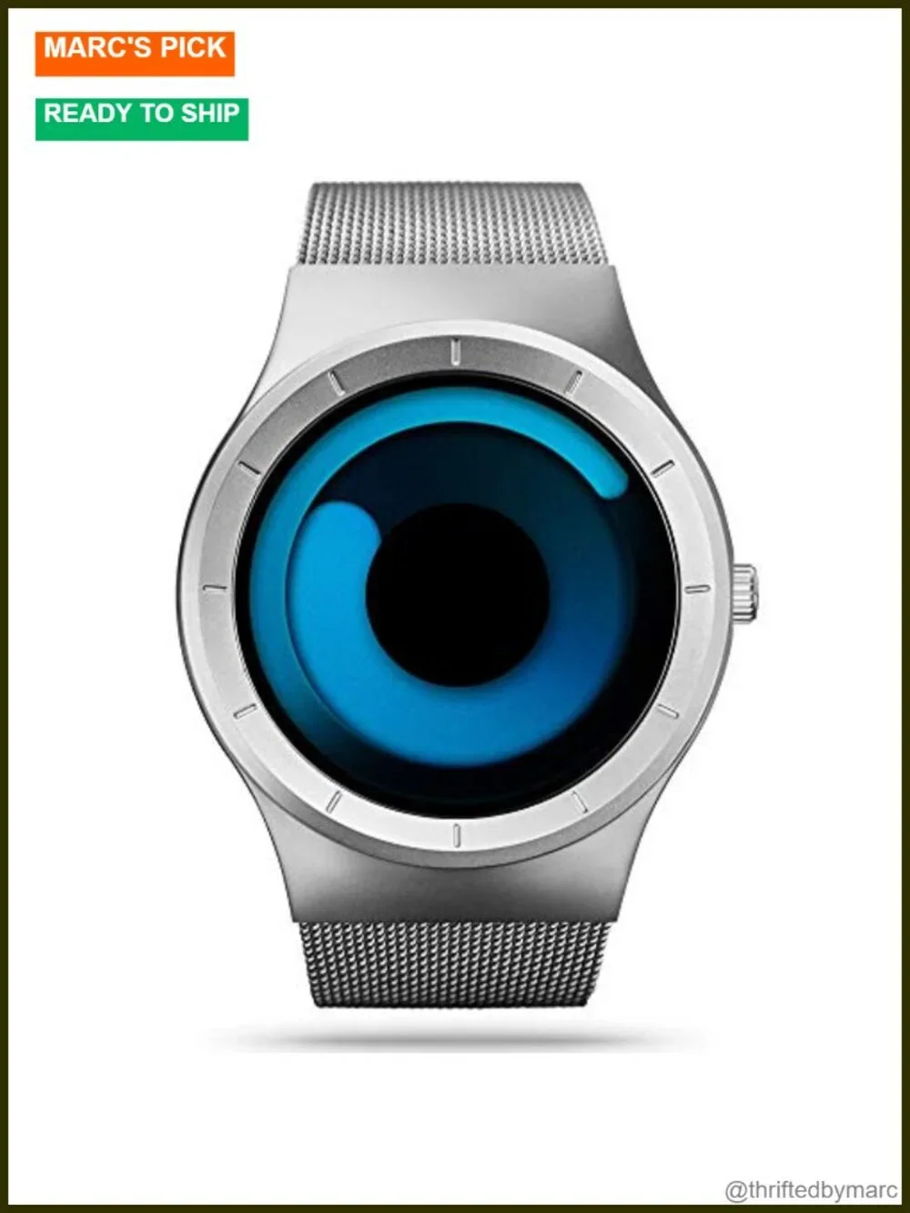 Creative No Hands Dial Watch with Japanese Movement Steel Mesh Band